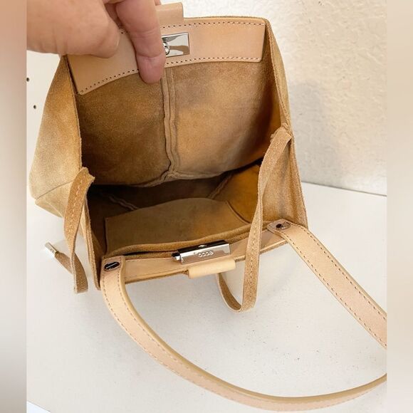 Ecco purse in brown suede Leather Crossbody hobo bucket Bag - Picture 6 of 11